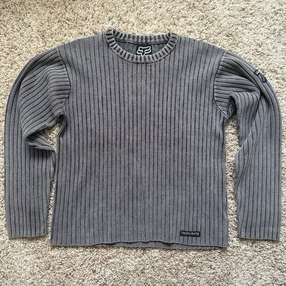 Y2K Vintage Moto Fox Racing Ribbed Knit Sweater - XL 1974 Patch